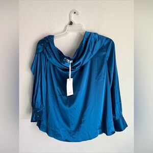 Grace Karin Satin Off-The-Shoulder Blouse Women 2XL Blue